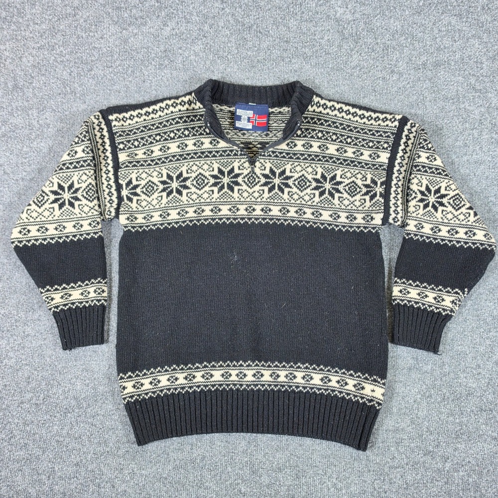 Vintage Eskimo Nordic 100% Wool Arctic Quarter Zip 1/4 Sweater Black Mens Sz M